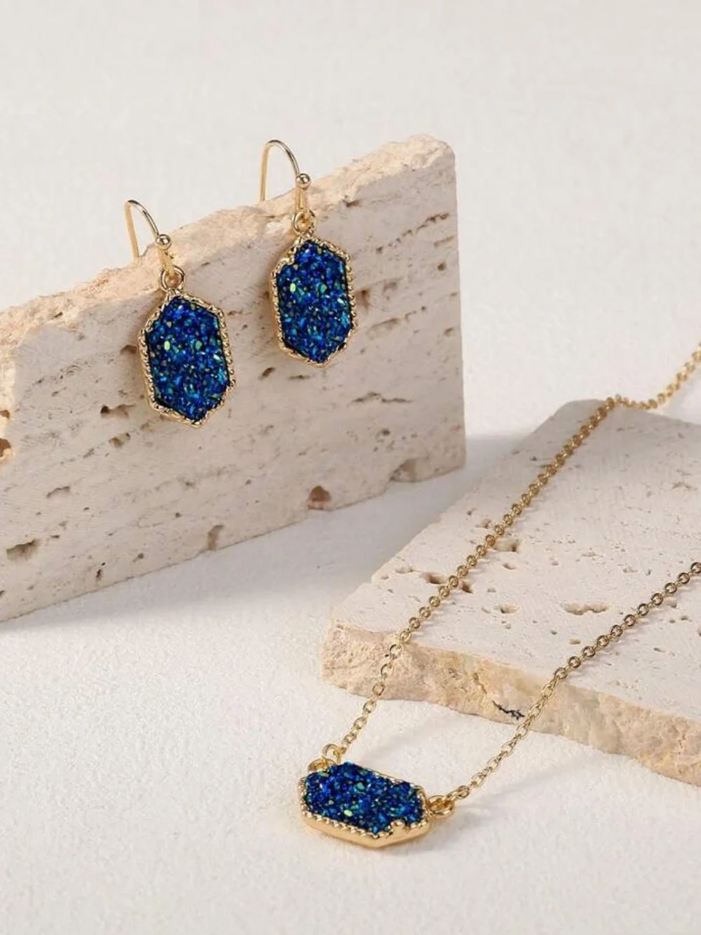 Abstract Metallic Blue Necklace + Earring Set NEW 🏷️